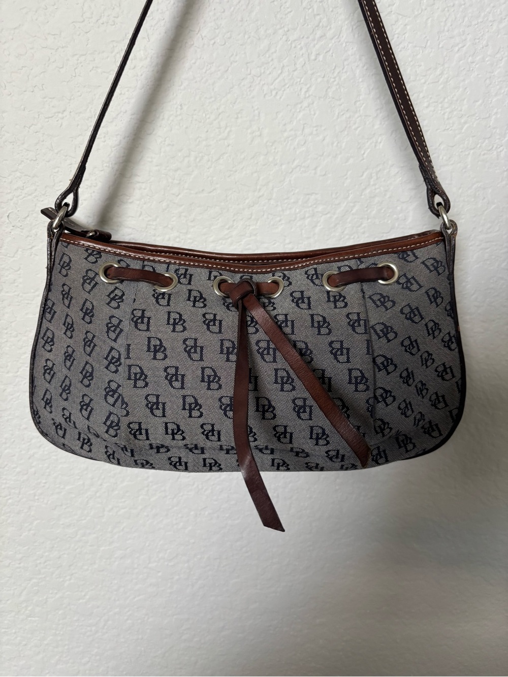 Vintage Dooney & Bourke Signature DB Monogram Baguette Bag - Y2K Grey Canvas